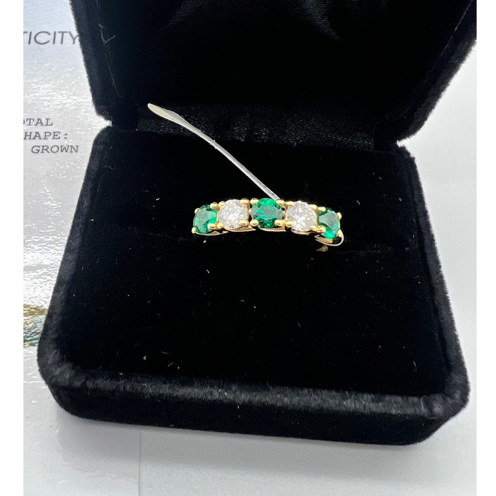 14K Yellow Gold Lab Grown Emerald and Diamond 5 Stone Ring 1.60ctw IGI Certified